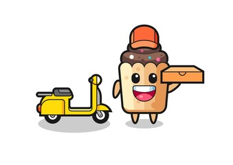 Character Illustration of cupcake as a pizza deliveryman