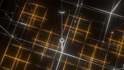 グリッド 面心立方格子構造 立体 ワイヤーフレーム 黄 [別Verあり]