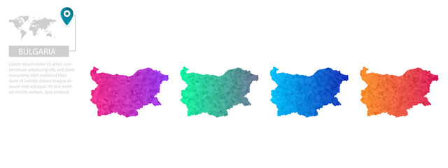 Fototapeta na wymiar Set of vector polygonal Wales maps. Bright gradient map of country in low poly style. Multicolored country map in geometric style for your infographics, polygonal design for your ,Vector eps10