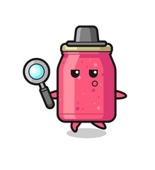 strawberry jam cartoon character searching with a magnifying glass
