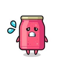strawberry jam mascot character with afraid gesture