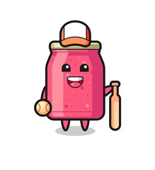 Obraz na płótnie Canvas Cartoon character of strawberry jam as a baseball player