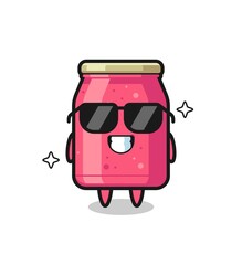 Cartoon mascot of strawberry jam with cool gesture