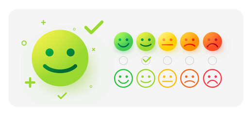 Vector illustration. Feedback scale from happy to unhappy on white background