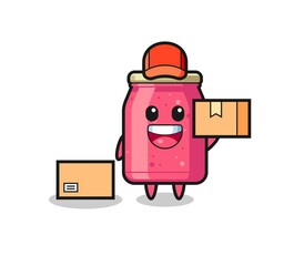 Mascot Illustration of strawberry jam as a courier