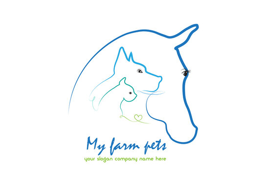 Logo horse dog cat line art veterinarian business card icon vector image design silhouettes love pets farm animals concepts