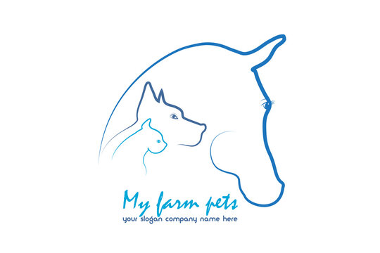 Logo horse dog cat line art veterinarian card icon vector image design silhouettes love pet animals concepts