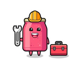 Mascot cartoon of strawberry jam as a mechanic
