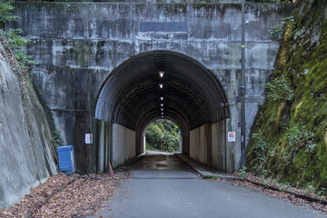 曲がり角に向かうトンネル