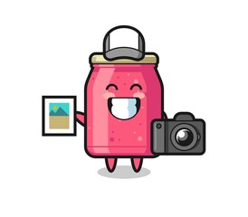 Character Illustration of strawberry jam as a photographer