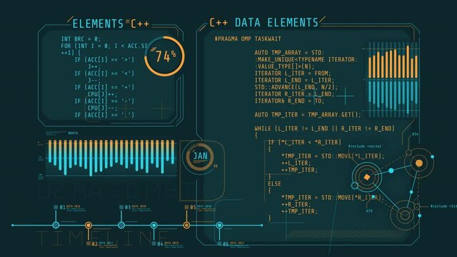 Coding and infographics in the HUD interface.