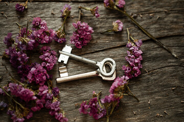 bunch of flowers on a wooden background