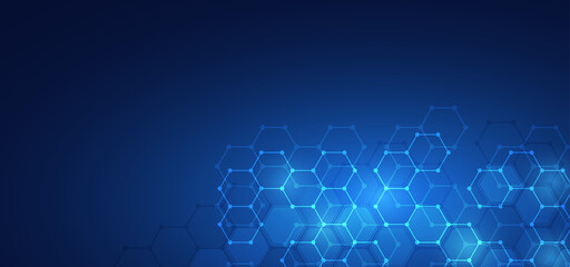 Illustration vector graphic of blue abstract geometric background with hexagons pattern good for concepts and ideas for technology, science, and medicine