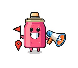 Character cartoon of strawberry jam as a tour guide