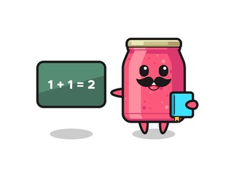 Illustration of strawberry jam character as a teacher