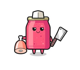 Illustration of strawberry jam character as a butcher