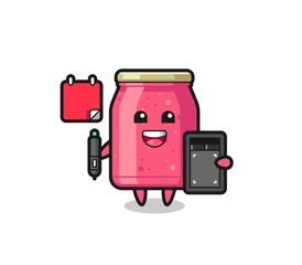 Illustration of strawberry jam mascot as a graphic designer