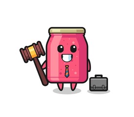 Illustration of strawberry jam mascot as a lawyer