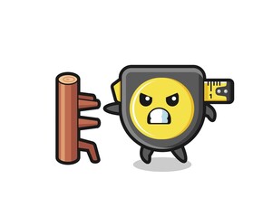 tape measure cartoon illustration as a karate fighter