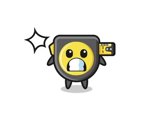 tape measure character cartoon with shocked gesture