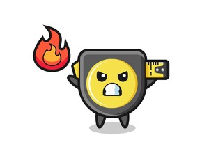 tape measure character cartoon with angry gesture