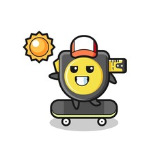 tape measure character illustration ride a skateboard