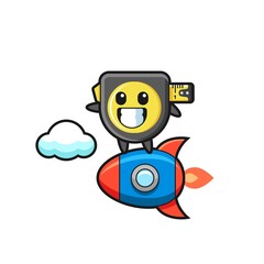 tape measure mascot character riding a rocket