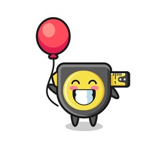 tape measure mascot illustration is playing balloon