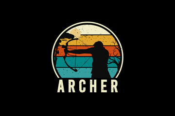 Archer, silhouette retro vintage style hand drawing