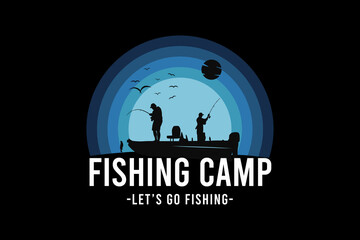 20.Fishing camp, silhouette retro vintage style hand drawing