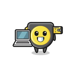 Mascot Illustration of tape measure with a laptop