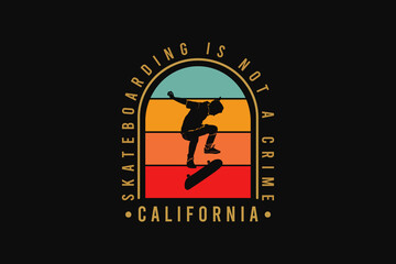 Skateboarding is not crime, silhouette retro style