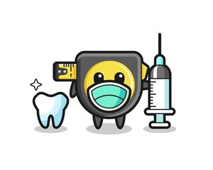 Mascot character of tape measure as a dentist