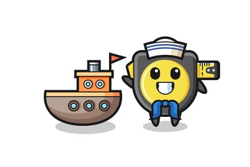 Character mascot of tape measure as a sailor man