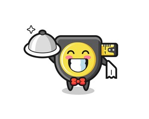 Character mascot of tape measure as a waiters