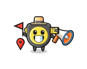 Character cartoon of tape measure as a tour guide