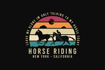Horse riding, silhouette retro style