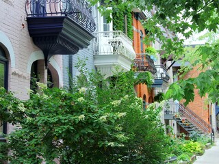 Street view of Montreal, Quebec, in Canada. Plateau Mont Royal neighborhood, one of the most...