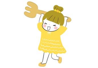 笑顔でフォークを運びごはんの準備をするかわいい女の子