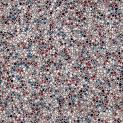 Seamless red white and blue pattern of packed polygons with overlay texture. High quality illustration. Stylish and sophisticated confetti terrazzo motif swatch in repeat. Grungy but simple elements