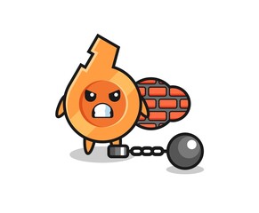 Character mascot of whistle as a prisoner