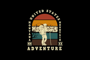 Montana mountain adventure, design silt retro style
