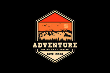 Adventure hiking and climbing, design silt retro style