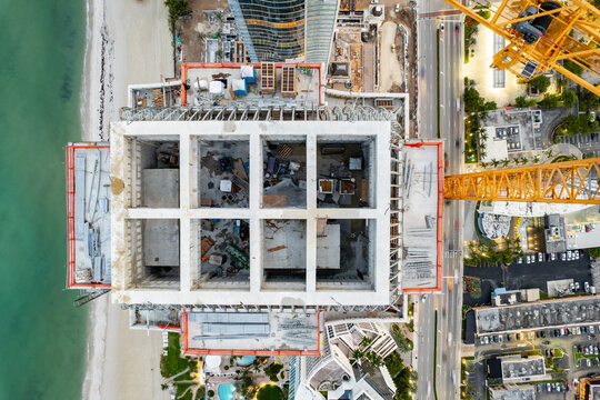 Aerial rooftop overhead photo construction site highrise building