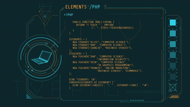 Animation of the abstract coding process in HUD style.