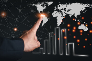 A hand touch world map network econom around the world