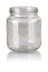 Open empty glass jar isolated on white with clipping path
