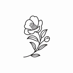 椿、花、ロゴ、アイコンのための、シンプルな線画。