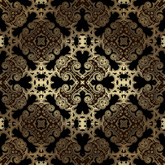 Vintage floral luxury gold seamless pattern. Ornamental vector shiny background. Damask repeat ornate backdrop. Beautiful elegance golden ornaments. Arabesque oriental style design. Endless texture