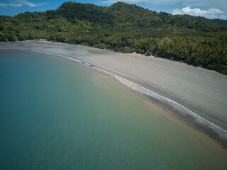 Aerial drone image of Empty beaches near Curu Preserve in Costa Rica with the Gulf of Nicoya in the background from an Aerial drone